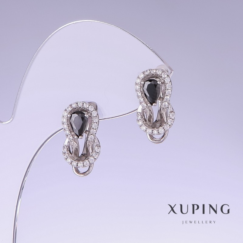 Xuping Ohrringe mit schwarzen Zirkonen, Länge 17 mm, Dicke 9 mm, Rhodiumbeschichtung