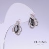 Xuping-Ohrringe mit schwarzen Zirkonen, Länge 16 mm, Dicke 11 mm, Rhodiumbeschichtung