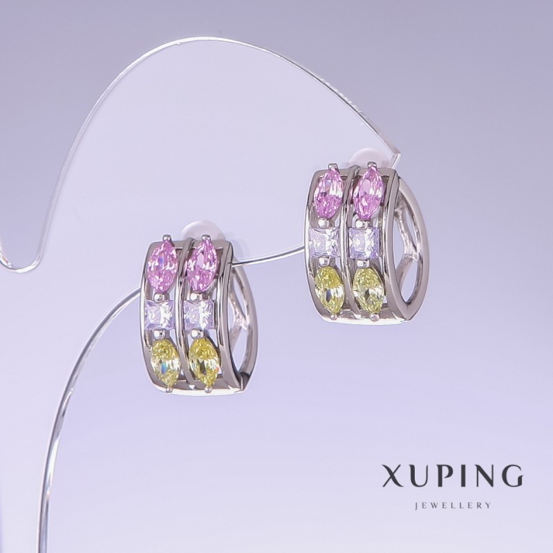 Xuping Ohrringe mit mehrfarbigen Zirkonen, Länge 11 mm, Dicke 10 mm, rhodiniert