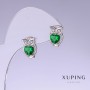 Ohrringe Xuping Eulen mit grünen Zirkonen, Länge 13 mm, Dicke 9 mm, rhodiniert