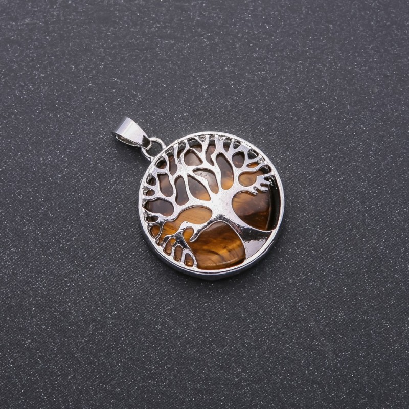 Anhänger aus Tigerauge in Fassung «Baum», Durchmesser 27 mm