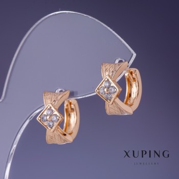 Ohrringe Xuping 12×8 mm, 18K-Vergoldung, mit weißen Strasssteinen