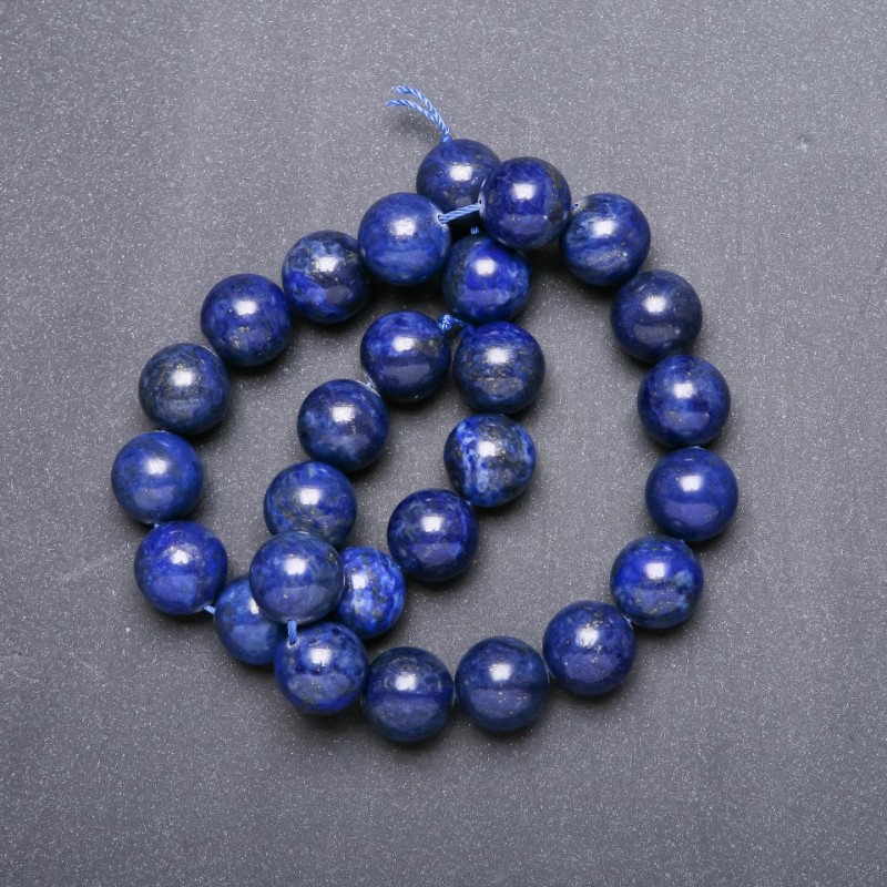 Lapis-Lazuli-Perlen aus natürlichem Stein, glatte Kugeln auf einer Schnur, Durchmesser 10 mm, Länge 38 cm
