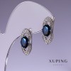 Xuping-Ohrringe mit blauen Zirkonen, Rhodium-beschichtet, 19 × 8 mm