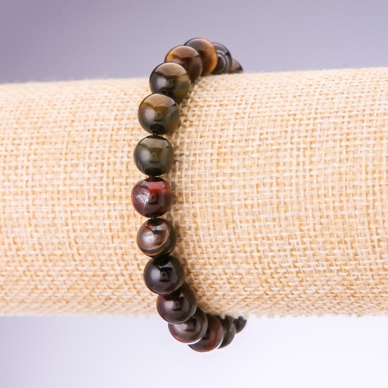 Armband aus Stierauge, Tigerauge und Falkenauge, Ø 8 mm, auf elastischem Band