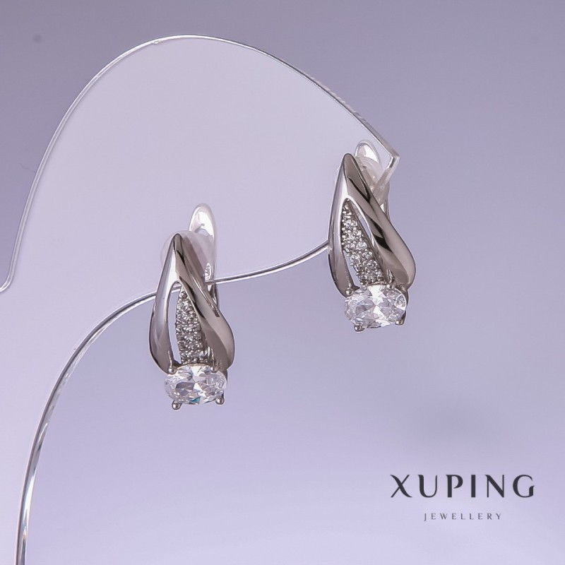 Xuping-Ohrringe mit weißen Zirkonen, Rhodiumbeschichtung, 17×8 mm