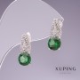 Xuping-Ohrringe mit grünen Zirkonen, Rhodiumbeschichtung, 17×7 mm