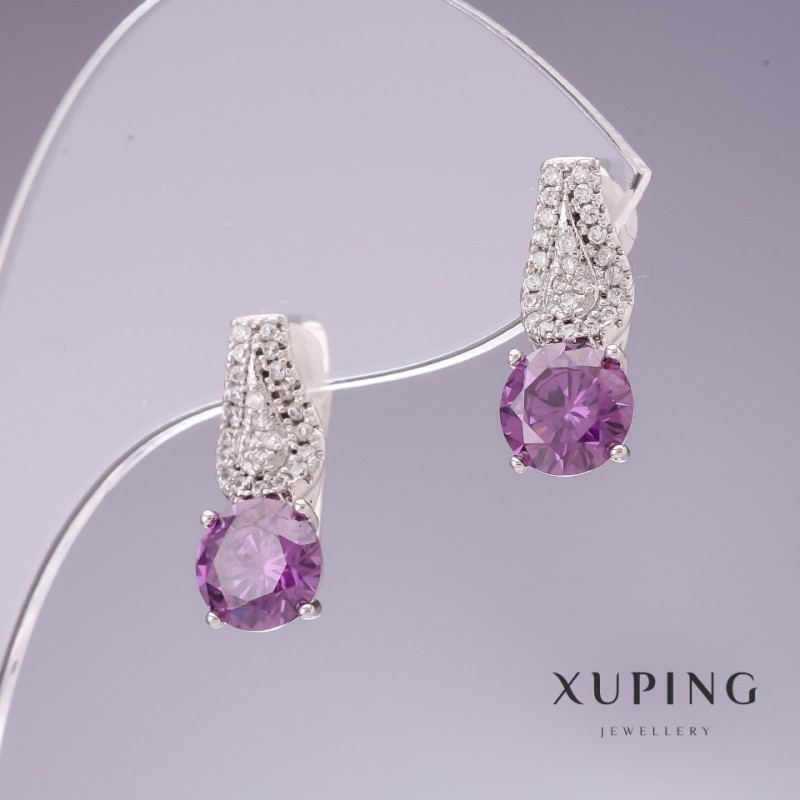 Xuping Ohrringe mit violetten Zirkonen, 17 × 7 mm, Rhodiumbeschichtung
