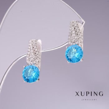 Ohrringe Xuping mit blauen Zirkonen Topas 17×8 mm Rhodiumbeschichtung