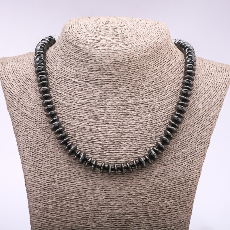 Hämatit-Halskette aus Rondell-Perlen, Durchmesser 10×3,5 mm, Länge 48 cm