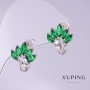 Ohrringe Xuping mit grünen Zirkonen VieR, Durchmesser 12 mm, Länge 15 mm Rhodiumbeschichtung
