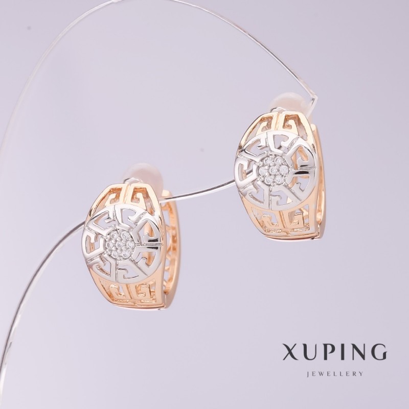 Xuping Ohrringe im Versace-Stil, Durchmesser 9 mm, Länge 12 mm, 18-karätige Vergoldung, Rhodiumbeschichtung