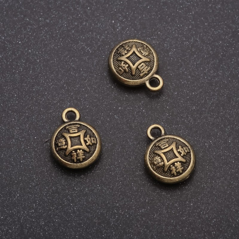 Anhänger Münze aus Bronze, Durchmesser 10 × 13 mm, Verpackung ca. 20 g ± 14 Stück