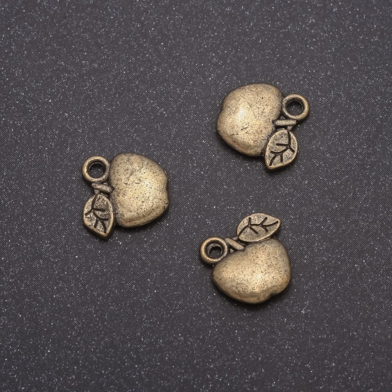 Bronze-Anhänger Apfel, Maße 11 × 11 mm, Innendurchmesser 1,5 mm, Verpackung 20 g ± 24 Stück