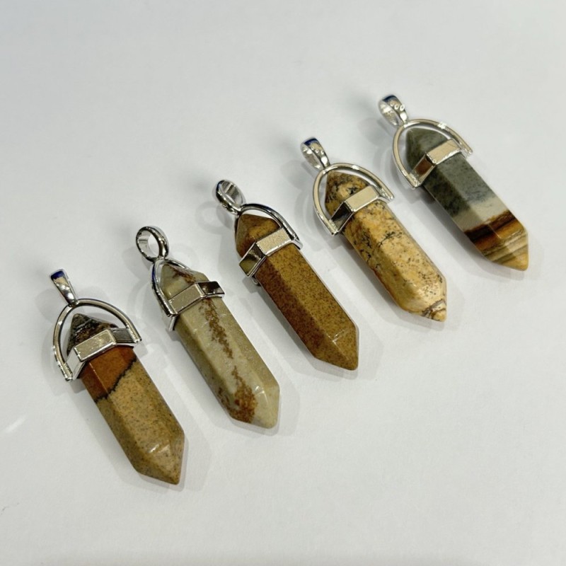 Sechseckiger Anhänger aus Landschaftsjaspis, 40 × 8 mm
