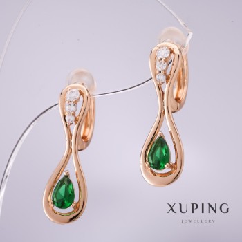 Ohrringe Xuping mit grünen Steinen 25x8 mm, 18K-Vergoldung