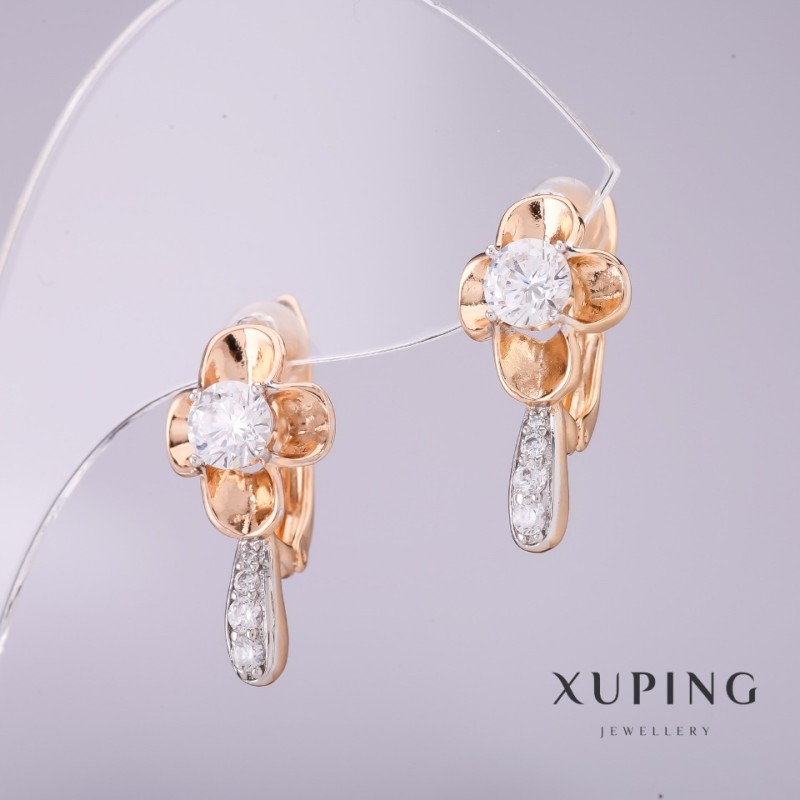 Xuping-Ohrstecker mit weißen Steinen 20x10 mm Vergoldung 18K