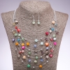 Set aus Ohrringen und Halskette 'Auf den Saiten der Seele' mit mehrfarbigen Perlmuttperlen, Durchmesser 7 mm (Kette) und 5 mm (Ohrringe), Länge 45–50 cm