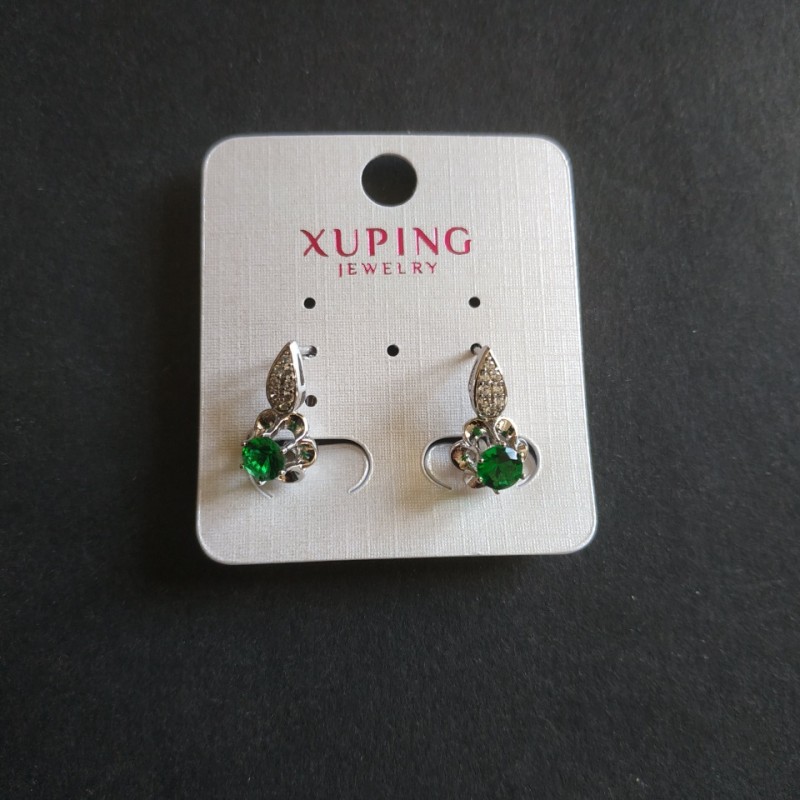 Xuping Ohrringe mit grünen Zirkonen, Rhodiumbeschichtung, 17 × 13 mm