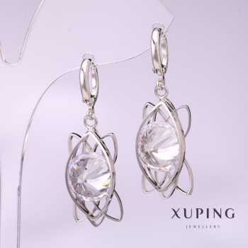 Ohrringe Xuping mit weißem Stein 40×12 mm Rhodium-beschichtet