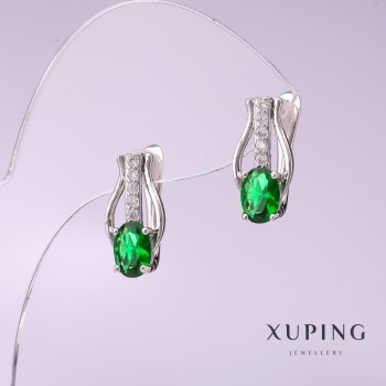 Ohrringe Xuping mit grünem Stein, 16×8 mm, Rhodiumbeschichtung