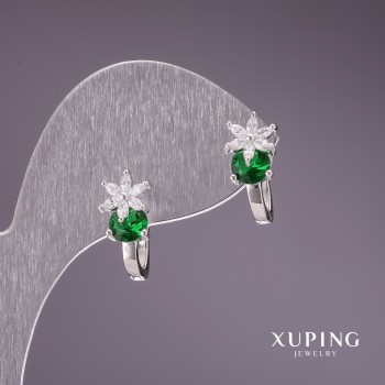 Ohrringe Xuping mit grünen Steinen 17×7 mm Rhodium-beschichtet