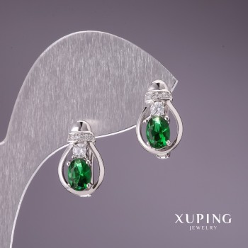 Ohrringe Xuping mit grünen Steinen, Rhodiumbeschichtung, 15×9 mm