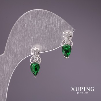Ohrringe Xuping mit grünen Steinen 15×6 mm Rhodiumbeschichtung