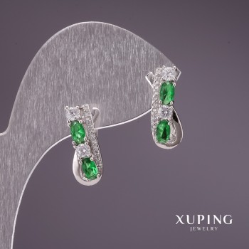 Ohrringe Xuping mit grünen Steinen 16×7 mm rhodiniert