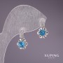Xuping-Ohrringe mit blauen Steinen, 17 x 10 mm, Rhodiumbeschichtung