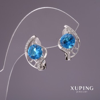 Ohrringe Xuping mit blauen Steinen 17×11 mm Rhodiumbeschichtung