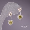 Xuping Ohrringe – Herzchen mit weißen und hellgrünen Steinen, 10 × 20 mm, rhodiniert, 18k Vergoldung