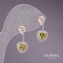 Xuping Ohrringe – Herzchen mit weißen und hellgrünen Steinen, 10 × 20 mm, rhodiniert, 18k Vergoldung