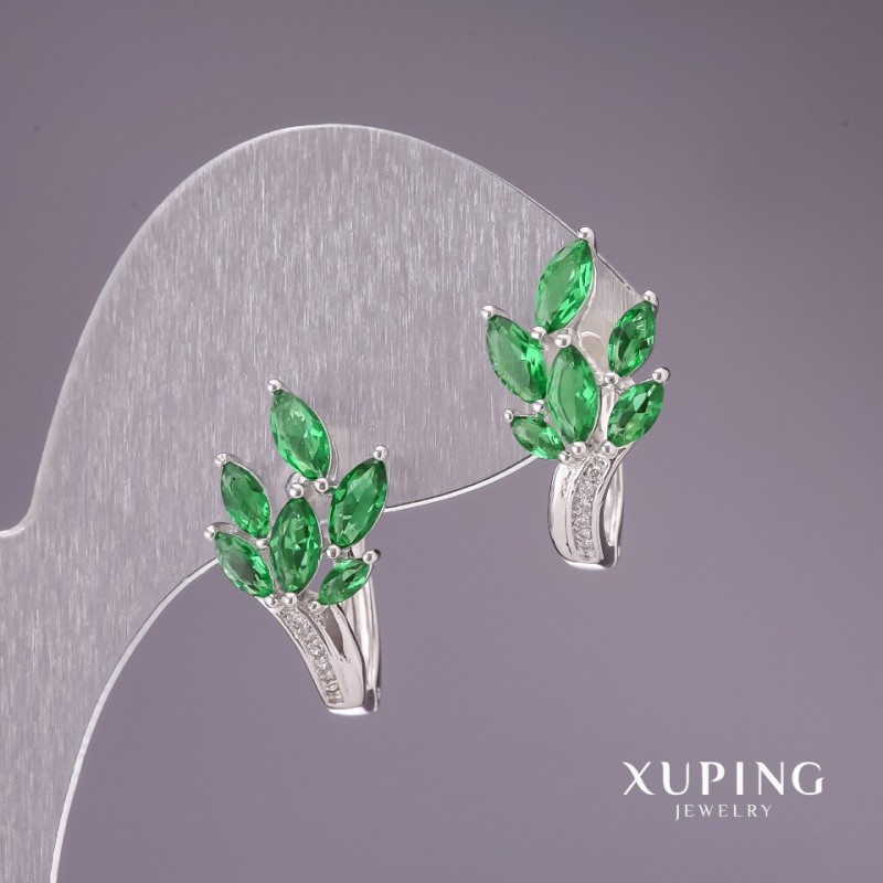 Xuping-Ohrringe mit grünen Steinen 22×12 mm rhodiumbeschichtet