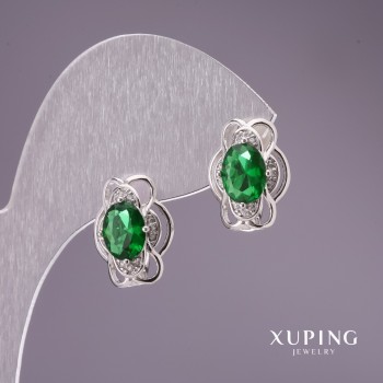 Ohrringe Xuping mit grünen Steinen 15 × 12 mm Rhodiumbeschichtung