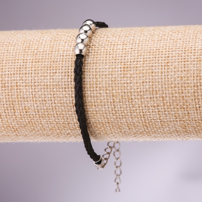 Armband „schwarze Schnur“ mit Perlen, Durchmesser 6 mm, Länge 17–21 cm