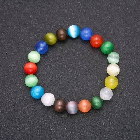 Armband aus Katzenauge-Naturstein, mehrfarbig, glatte Kugeln, Durchmesser 10 mm, Länge 18 cm, auf elastischem Band