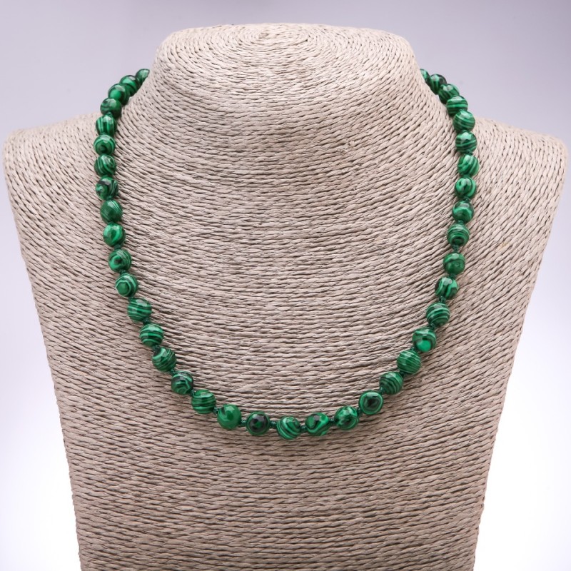 Malachit-Perlenkette, facettierte Kugeln, Durchmesser 8 mm, Länge 48 cm