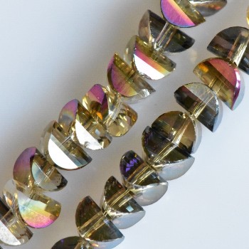 Kristallperlen im Swarovski-Stil champagnerfarben mit buntem Überzug 'Gasoline', Durchmesser 6 x 4 mm, Fadenlänge 50 cm