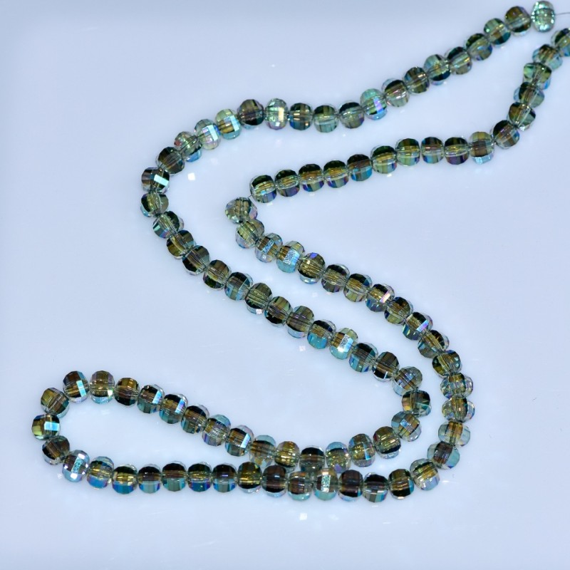 Kristallperlen im Swarovski-Stil, hellgrün, facettierte Kugeln mit blauem Benzin-Überzug, Durchmesser 5×4 mm, Schnurlänge 48 cm
