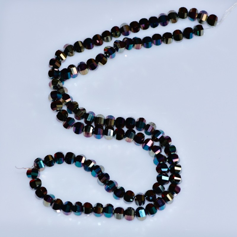 Kristallperlen im Swarovski-Stil, schwarzer facettierter Kristallkugel mit petrolfarbener Beschichtung in Blau und Braun, Durchmesser 5×4 mm, auf Schnur, Länge 48 cm