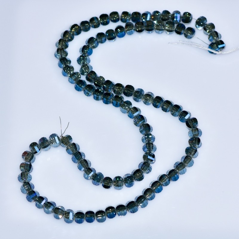 Kristallperlen im Swarovski-Stil, grau, facettierte Kugeln mit Blau-Petrol-Effekt, Durchmesser 5 × 4 mm, Fadenlänge 48 cm