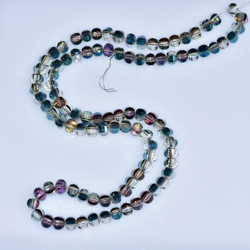 Kristallperlen im Swarovski-Stil, hellbraun, facettierte Kugeln mit petrolgrünem Überzug, Durchmesser 5×4 mm, Fadenlänge 4 cm