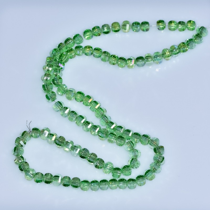 Kristallperlen im Swarovski-Stil, hellgrün, facettierte Kugeln mit Benzin-Beschichtung, Durchmesser 5×4 mm, Schnur 48 cm