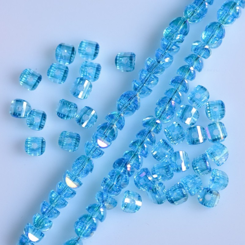 Kristallperlen im Swarovski-Stil blau mit Beschichtung 'Benzin', Durchmesser 2,5 × 4 mm, Schnurlänge 48 cm