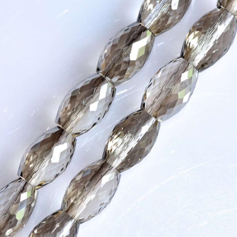 Kristallperlen, facettiert, silbergrau, oval, 8×12 mm, Fadenlänge 70 cm