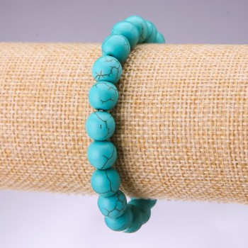 Armband aus künstlichem Türkis mit Maserung, glatte Kugeln, Durchmesser ca. 10 mm, Stretch