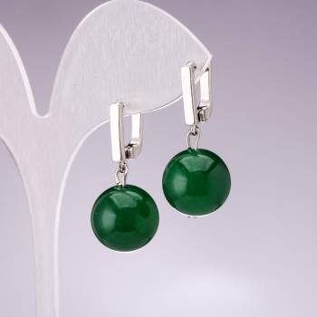 Ohrringe aus Chrysopras, glatte Kugeln, Durchmesser 12 mm, Länge 30 mm, englischer Verschluss