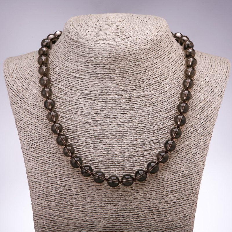 Halskette aus natürlichem Rauchquarz, glatte Kugeln, Durchmesser 10 mm, Länge 48 cm