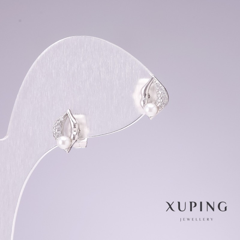 Ohrstecker Xuping rhodiniert – Lippen mit weißen Strasssteinen, 7 × 10 mm